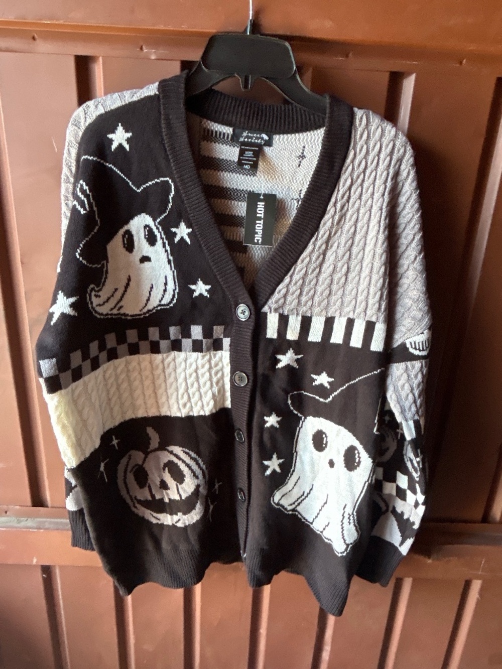 Sweet Society Ghost Pumpkin Cat Patchwork Halloween Cardigan Medium Hot Topic
